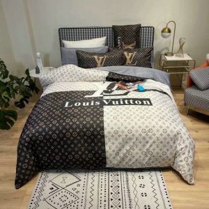 Louis Vuitton Logo Brand Bedding Set Bedspread Home Decor Luxury Bedroom