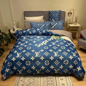 Louis Vuitton Logo Brand Bedding Set Bedspread Home Decor Bedroom Luxury