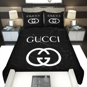 Gucci Black Marble Marmor Logo Brand Bedding Set Home Decor Bedroom Bedspread Luxury