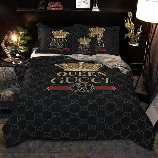 Gucci Queen Logo Brand Bedding Set Bedspread Luxury Bedroom Home Decor