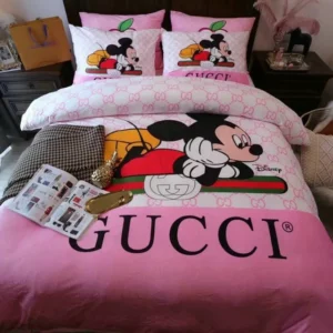 Gucci Mickey Mouse Disney Logo Brand Bedding Set Bedspread Home Decor Luxury Bedroom