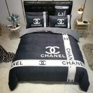 Chanel Grey Logo Brand Bedding Set Bedroom Luxury Home Decor Bedspread