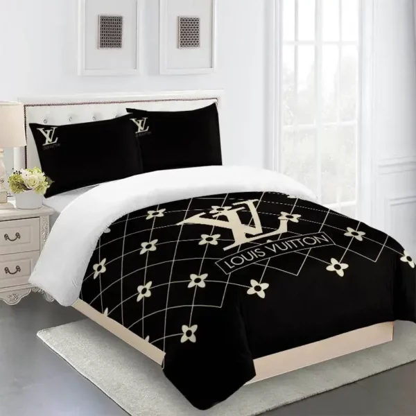 Louis Vuitton Logo Brand Bedding Set Luxury Bedspread Home Decor Bedroom