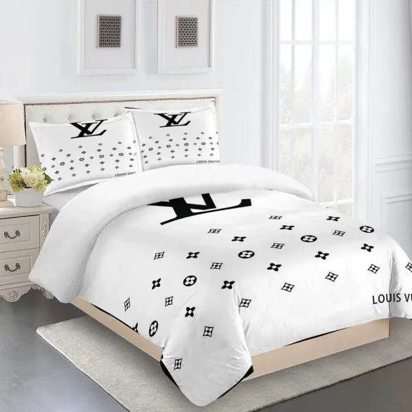 Louis Vuitton Logo Brand Bedding Set Bedspread Luxury Bedroom Home Decor