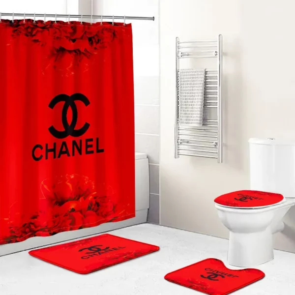 Chanel Red Blackstripe Bathroom Set Home Decor Bath Mat Hypebeast Luxury Fashion Brand