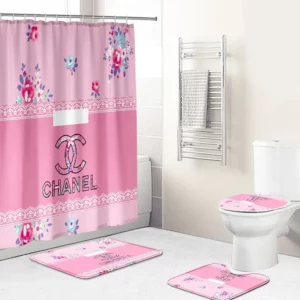 Chanel Pink And Flowers Bathroom Set Hypebeast Luxury Fashion Brand Home Decor Bath Mat