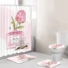 Chanel Parfum Pinky Rose Flowers Bathroom Set Luxury Fashion Brand Bath Mat Hypebeast Home Decor