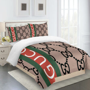 Gucci Beige Red Green Logo Brand Bedding Set Bedspread Bedroom Home Decor Luxury