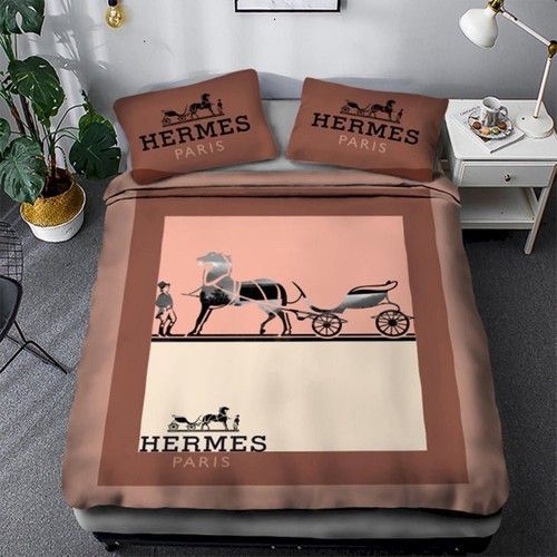 Hermes Paris Logo Brand Bedding Set Home Decor Bedroom Bedspread Luxury