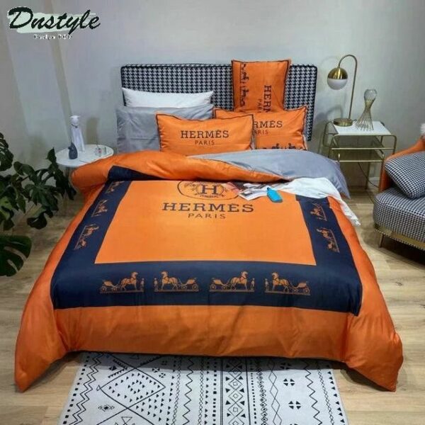 Hermes Paris Logo Brand Bedding Set Bedspread Luxury Home Decor Bedroom