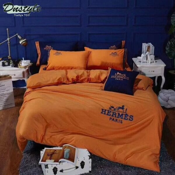 Hermes Paris Logo Brand Bedding Set Bedroom Luxury Bedspread Home Decor