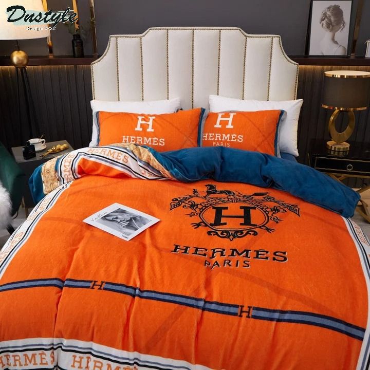 Hermes Paris Logo Brand Bedding Set Bedroom Bedspread Home Decor Luxury