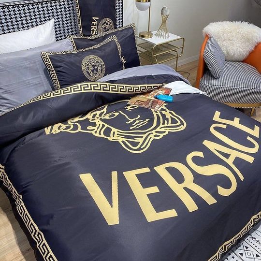 Versace Logo Brand Bedding Set Bedroom Bedspread Luxury Home Decor