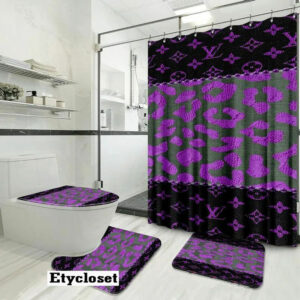 Louis Vuitton Lv Purple Leopard Bathroom Set Home Decor Bath Mat Luxury Fashion Brand Hypebeast