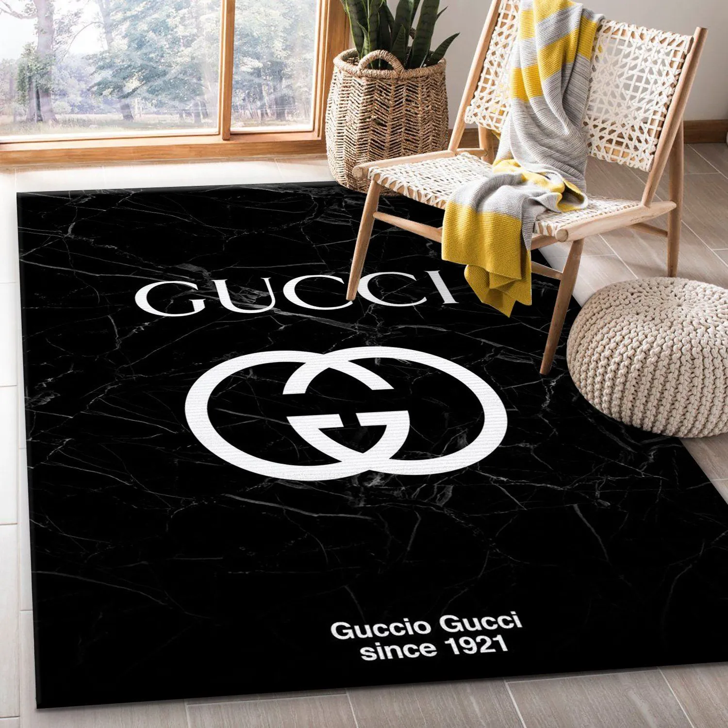 Gucci black marble marmor Rectangle Rug Area Carpet Luxury Fashion Brand Home Decor Door Mat