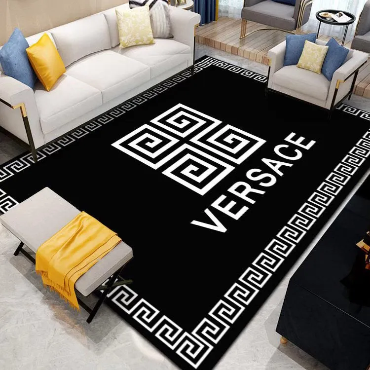 Gianni versace black Rectangle Rug Luxury Door Mat Home Decor Fashion Brand Area Carpet