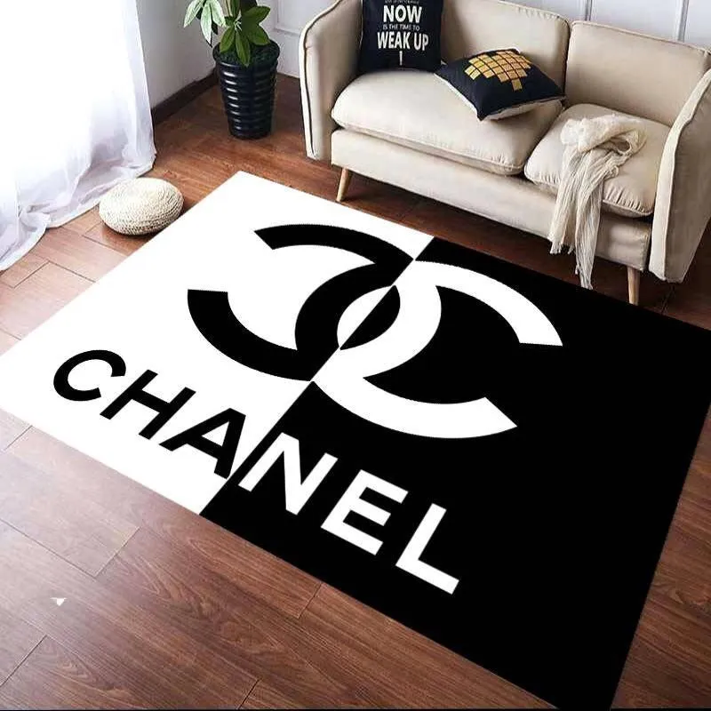 Chanel black white Rectangle Rug Home Decor Door Mat Fashion Brand Luxury Area Carpet