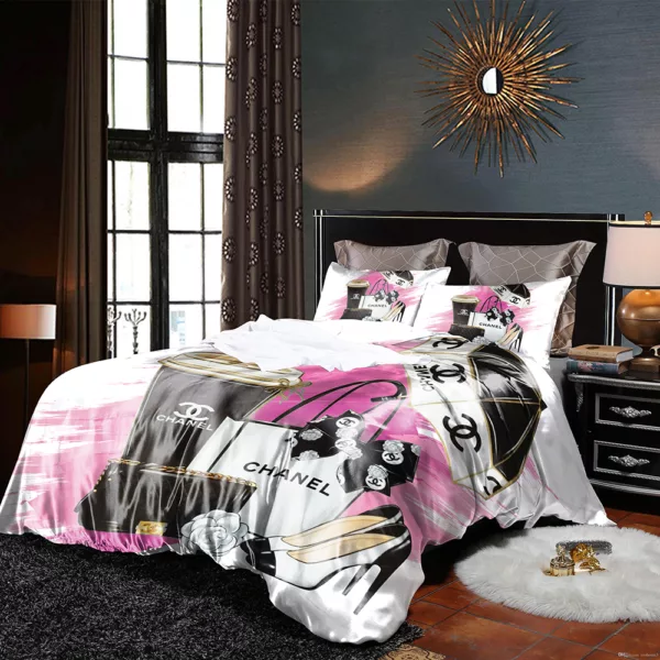 Chanel Logo Brand Bedding Set Bedspread Bedroom Luxury Home Decor