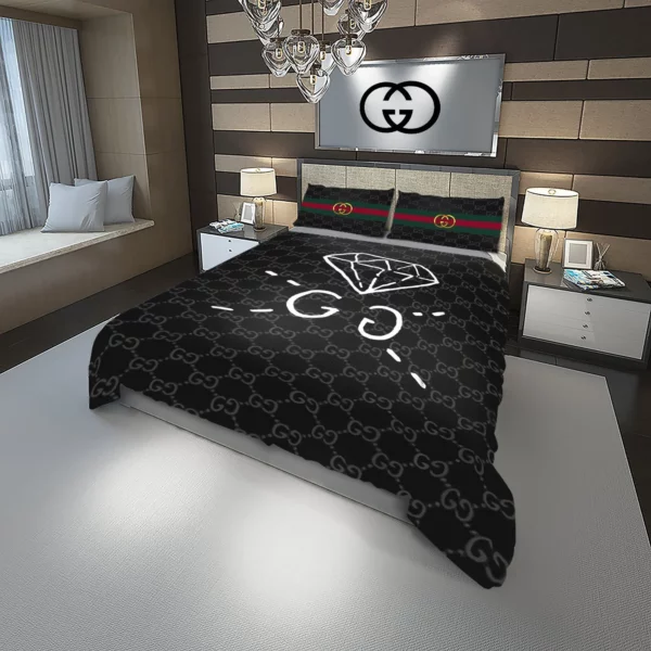 Gucci Diamond Logo Brand Bedding Set Bedroom Luxury Home Decor Bedspread