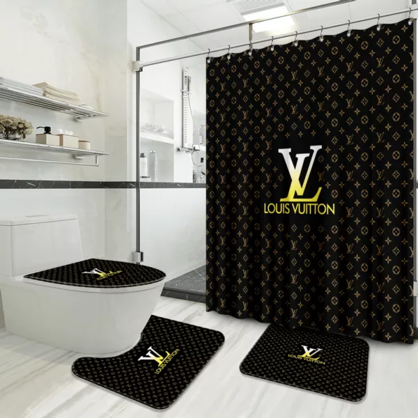Louis Vuitton Black Golden Bathroom Set Home Decor Hypebeast Bath Mat Luxury Fashion Brand