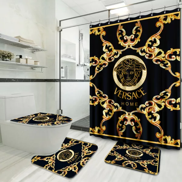 Versace Black Gold Preium Bathroom Set Hypebeast Home Decor Luxury Fashion Brand Bath Mat