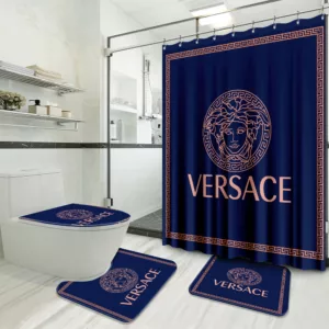 Versace Blue Preium Bathroom Set Home Decor Hypebeast Bath Mat Luxury Fashion Brand