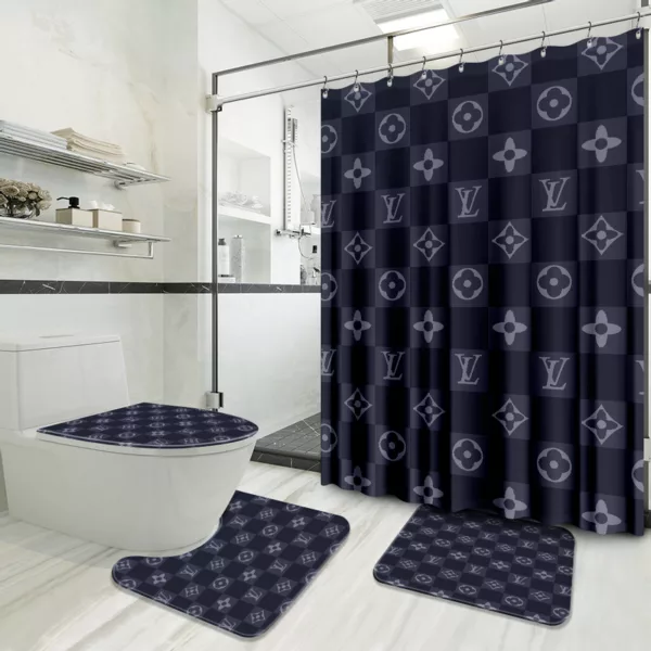 Louis Vuitton Caro Blue Bathroom Set Luxury Fashion Brand Hypebeast Home Decor Bath Mat