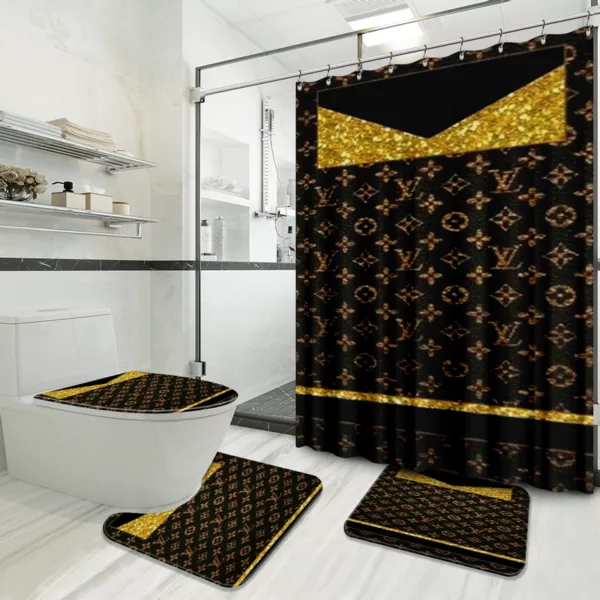 Louis Vuitton Golden Bathroom Set Bath Mat Home Decor Hypebeast Luxury Fashion Brand