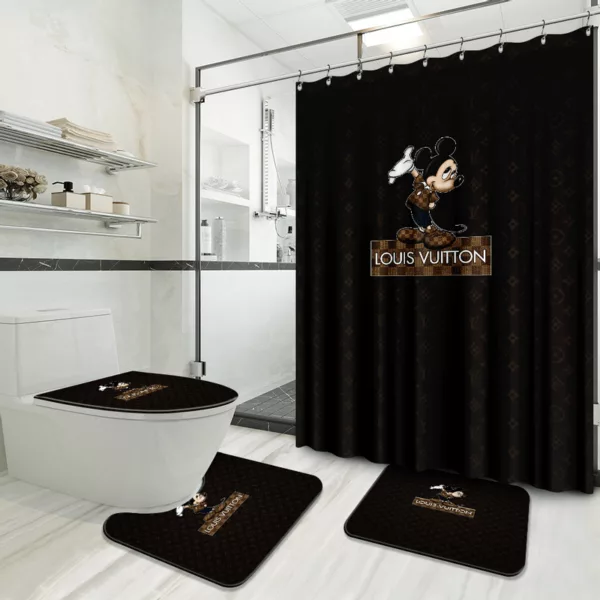 Louis Vuitton Mickey Bathroom Set Luxury Fashion Brand Bath Mat Hypebeast Home Decor