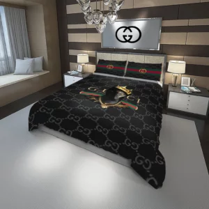 Gucci Black Panther Logo Brand Bedding Set Bedspread Home Decor Bedroom Luxury