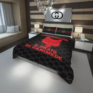 Gucci Guccific Logo Brand Bedding Set Home Decor Luxury Bedspread Bedroom