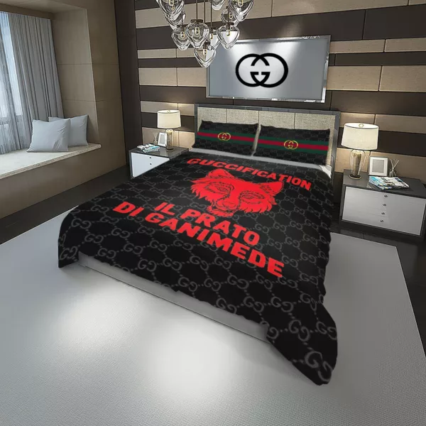 Gucci Guccific Logo Brand Bedding Set Home Decor Luxury Bedspread Bedroom