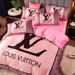 Louis Vuitton Pink Logo Brand Bedding Set Home Decor Luxury Bedroom Bedspread