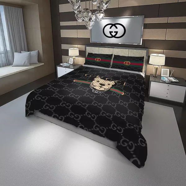 Gucci Doggy Logo Brand Bedding Set Luxury Bedroom Bedspread Home Decor