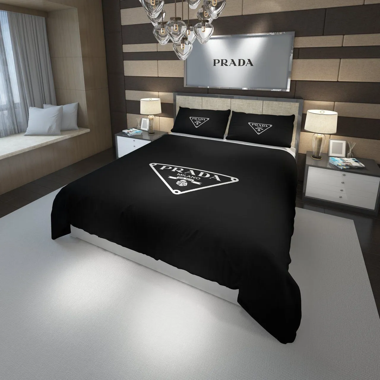 Prada Logo Brand Bedding Set Home Decor Luxury Bedspread Bedroom