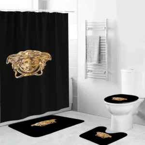 Versace Golden Medusa Face In Black Bathroom Set Hypebeast Home Decor Bath Mat Luxury Fashion Brand