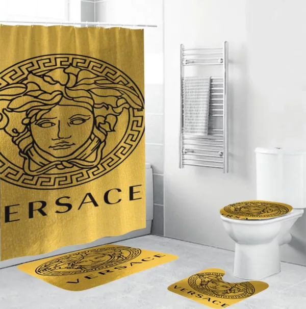 Versace Big Blackin Golden Background Bathroom Set Bath Mat Hypebeast Luxury Fashion Brand Home Decor
