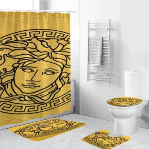 Versace Big Medusain Golden Background Bathroom Set Home Decor Bath Mat Hypebeast Luxury Fashion Brand