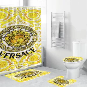 Versace Big Medusa In Baroque Background Bathroom Set Home Decor Hypebeast Bath Mat Luxury Fashion Brand