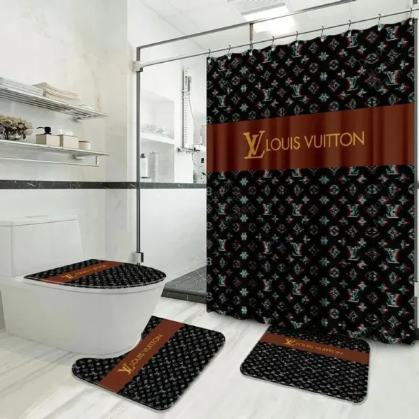 Louis Vuitton Black Monogram Bathroom Set Luxury Fashion Brand Home Decor Hypebeast Bath Mat