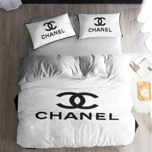 Chanel White Logo Brand Bedding Set Luxury Bedroom Home Decor Bedspread