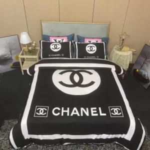 Chanel Black And White Logo Brand Bedding Set Bedspread Home Decor Luxury Bedroom