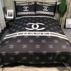 Chanel Black Logo Brand Bedding Set Home Decor Bedroom Bedspread Luxury