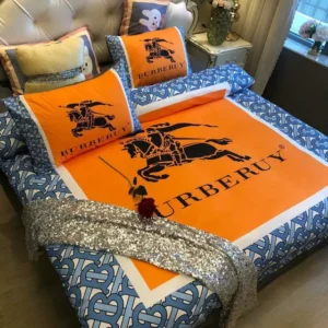 Burberry Orange Logo Brand Bedding Set Home Decor Bedspread Luxury Bedroom
