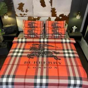 Burberry Orange Logo Brand Bedding Set Bedspread Home Decor Luxury Bedroom