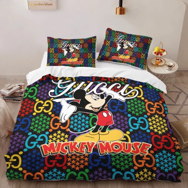 Gucci Mickey Mouse Louis Vuitton Logo Brand Bedding Set Luxury Bedroom Bedspread Home Decor