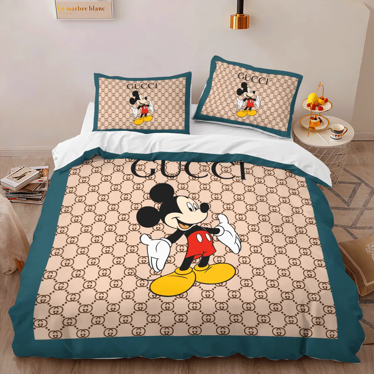 Gucci Mickey Louis Vuitton Logo Brand Bedding Set Luxury Bedspread Home Decor Bedroom