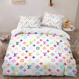 Louis Vuitton Colorful Logo Brand Bedding Set Home Decor Bedspread Bedroom Luxury