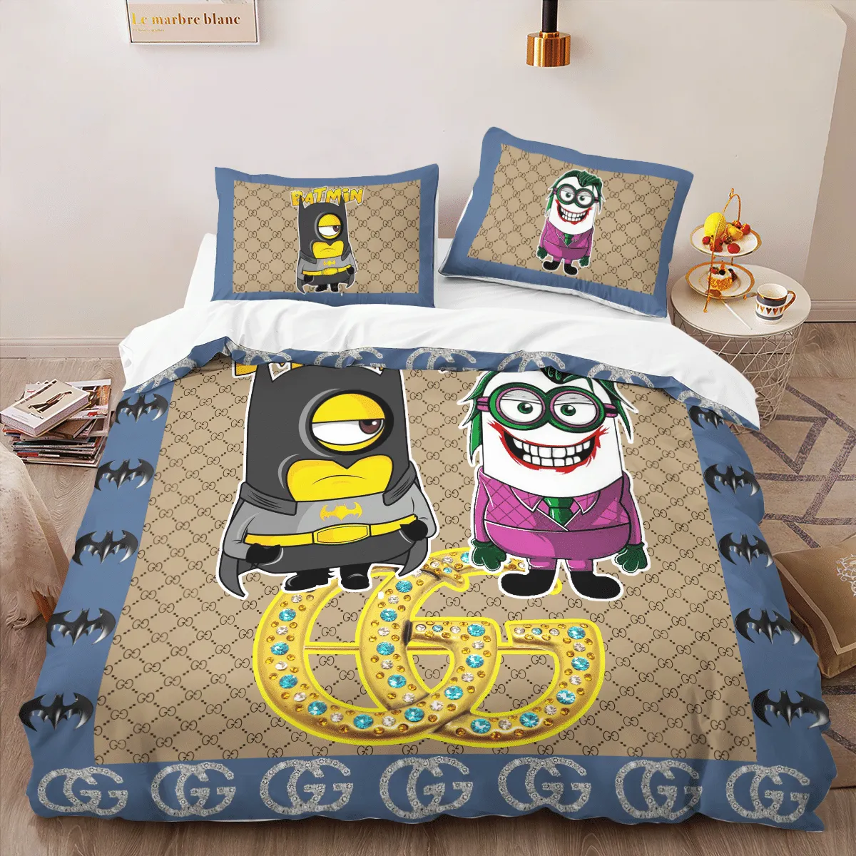 Gucci Minions Batman Jocker Logo Brand Bedding Set Bedspread Luxury Home Decor Bedroom