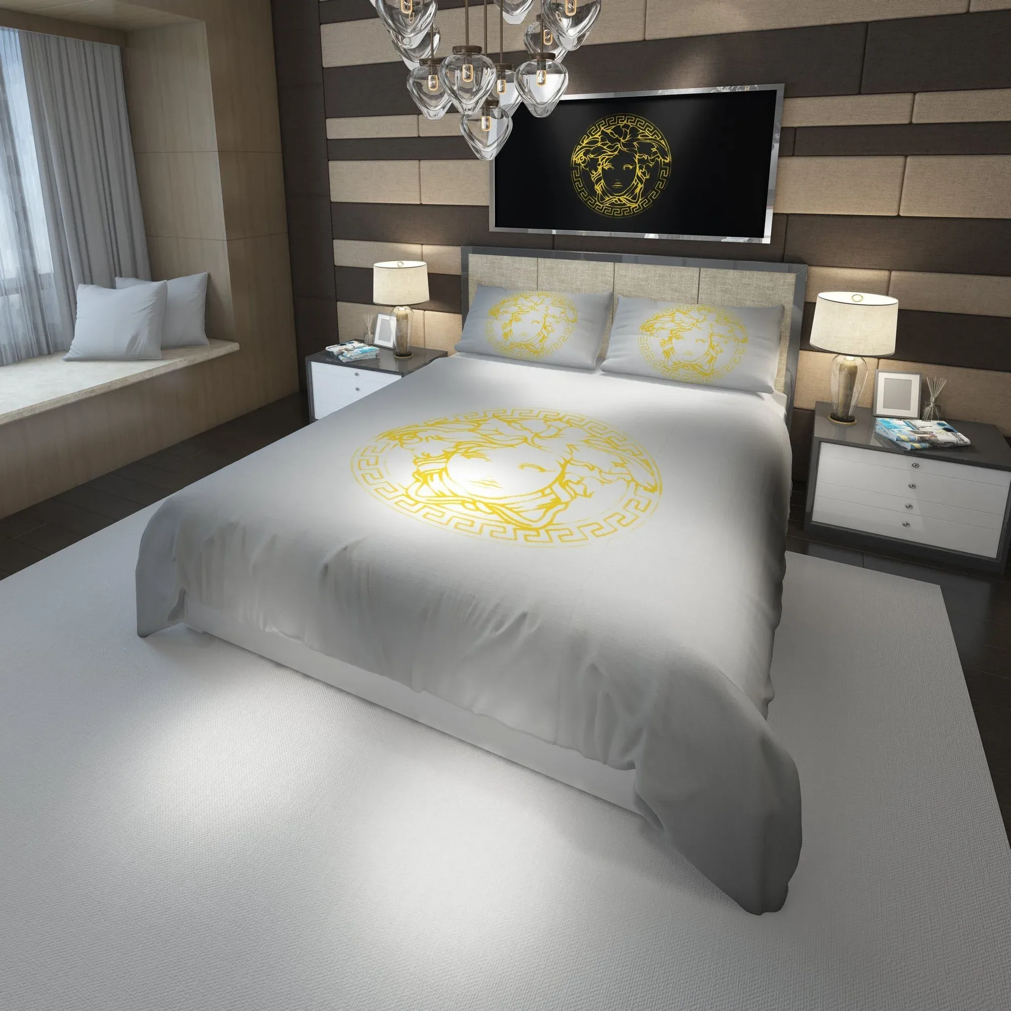 Versace England Barocco Golden Logo Brand Bedding Set Home Decor Bedroom Bedspread Luxury